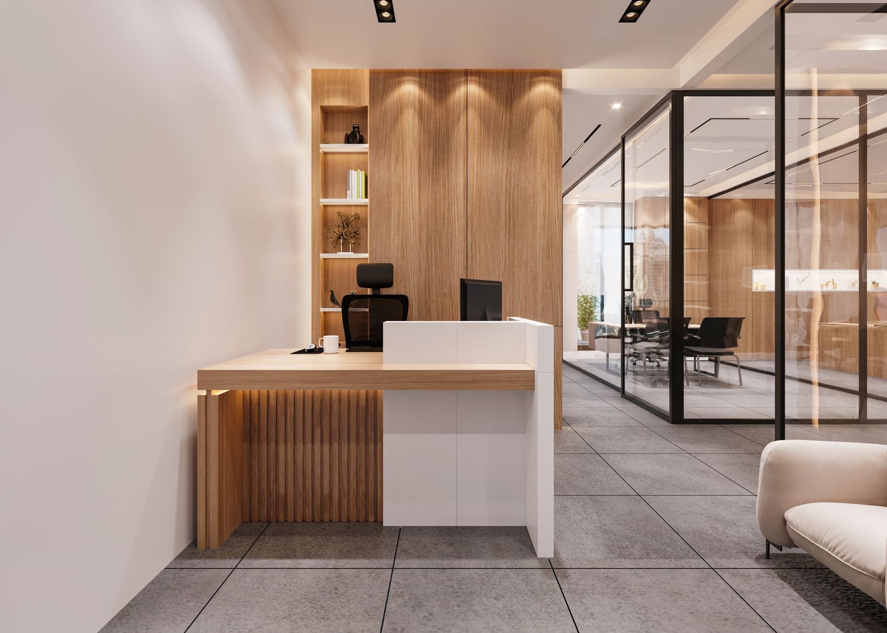 Contemporary office reception with clean modern design